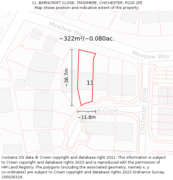 11, BARNCROFT CLOSE, TANGMERE, CHICHESTER, PO20 2FE: Plot and title map