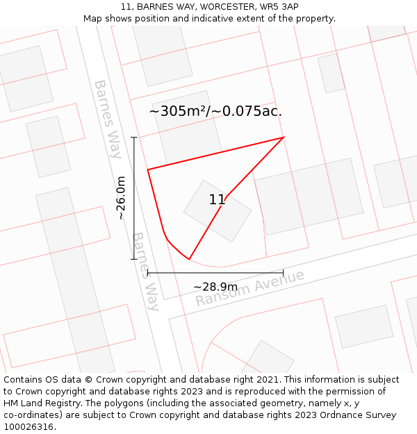 11, BARNES WAY, WORCESTER, WR5 3AP: Plot and title map