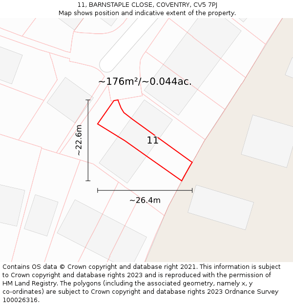 11, BARNSTAPLE CLOSE, COVENTRY, CV5 7PJ: Plot and title map