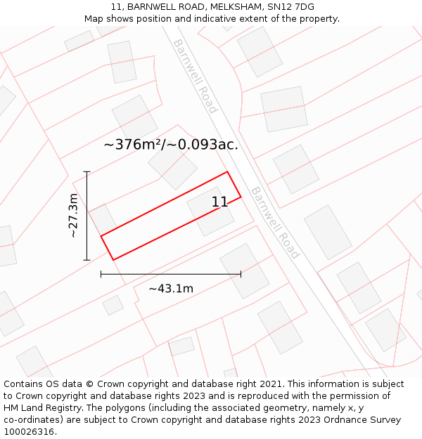 11, BARNWELL ROAD, MELKSHAM, SN12 7DG: Plot and title map