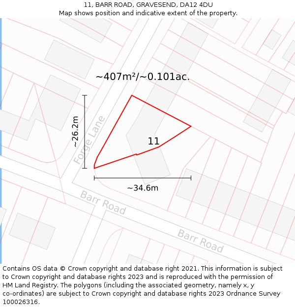 11, BARR ROAD, GRAVESEND, DA12 4DU: Plot and title map