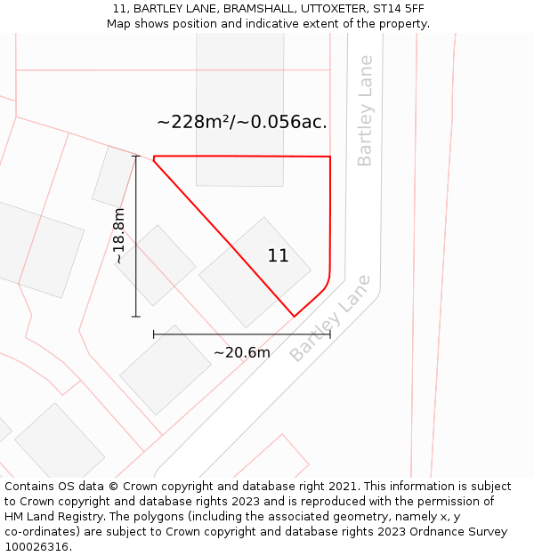 11, BARTLEY LANE, BRAMSHALL, UTTOXETER, ST14 5FF: Plot and title map
