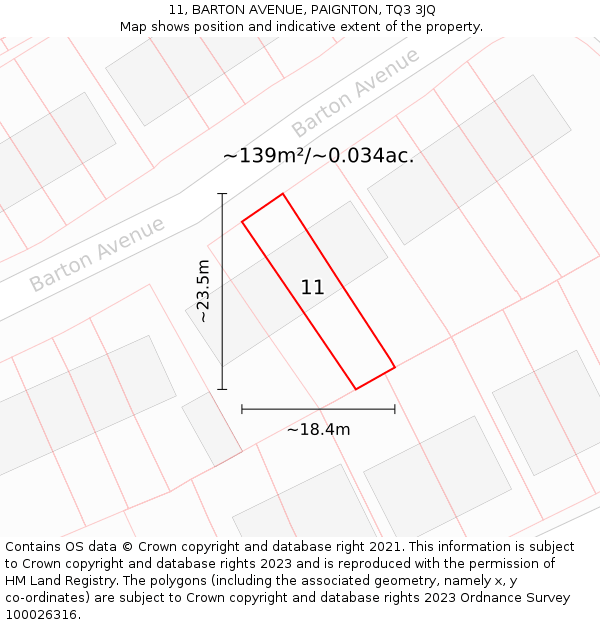 11, BARTON AVENUE, PAIGNTON, TQ3 3JQ: Plot and title map