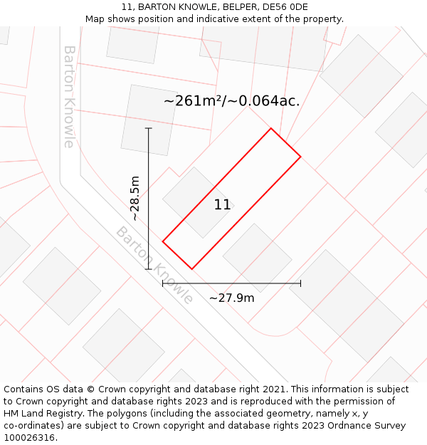11, BARTON KNOWLE, BELPER, DE56 0DE: Plot and title map