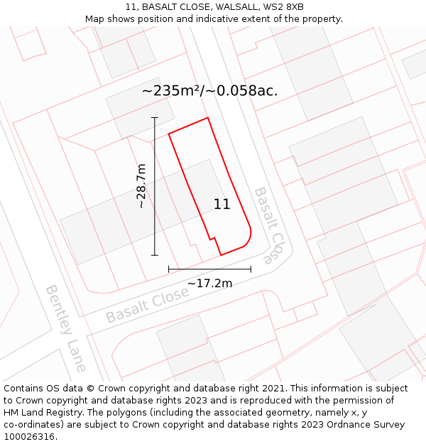 11, BASALT CLOSE, WALSALL, WS2 8XB: Plot and title map
