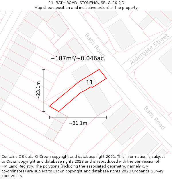 11, BATH ROAD, STONEHOUSE, GL10 2JD: Plot and title map