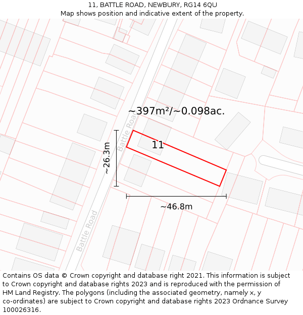 11, BATTLE ROAD, NEWBURY, RG14 6QU: Plot and title map