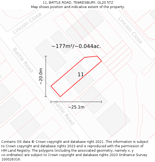 11, BATTLE ROAD, TEWKESBURY, GL20 5TZ: Plot and title map