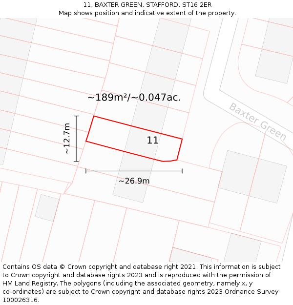 11, BAXTER GREEN, STAFFORD, ST16 2ER: Plot and title map