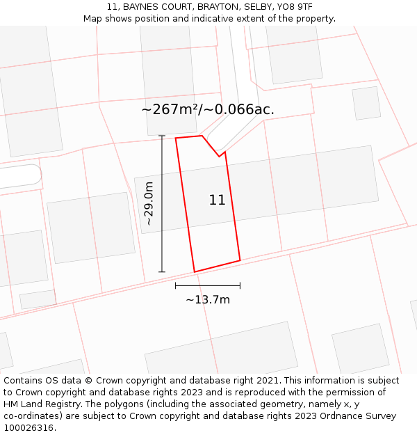 11, BAYNES COURT, BRAYTON, SELBY, YO8 9TF: Plot and title map