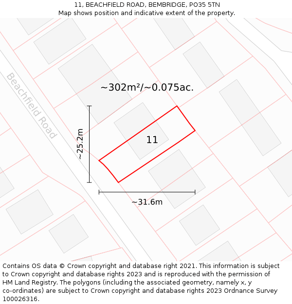 11, BEACHFIELD ROAD, BEMBRIDGE, PO35 5TN: Plot and title map