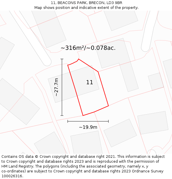 11, BEACONS PARK, BRECON, LD3 9BR: Plot and title map