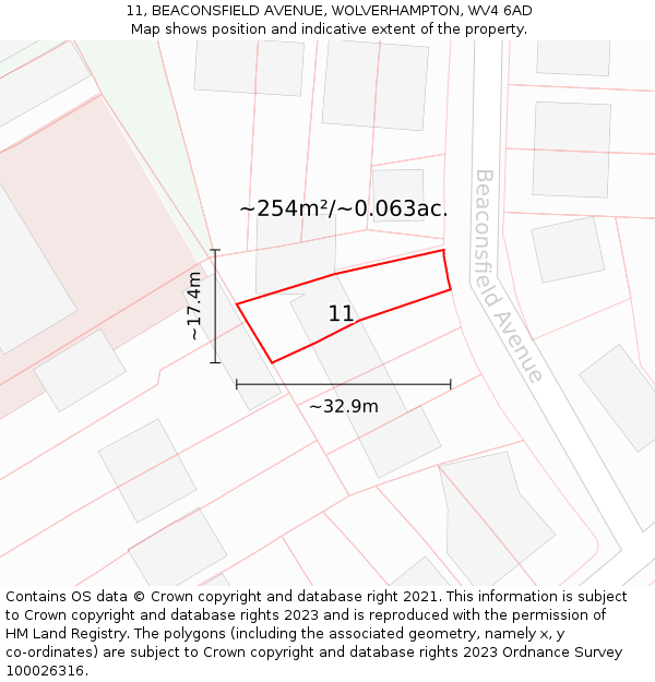 11, BEACONSFIELD AVENUE, WOLVERHAMPTON, WV4 6AD: Plot and title map