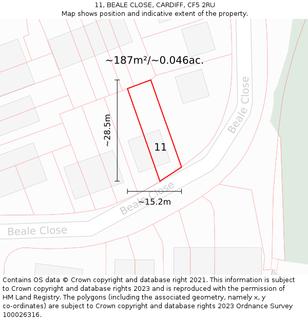 11, BEALE CLOSE, CARDIFF, CF5 2RU: Plot and title map