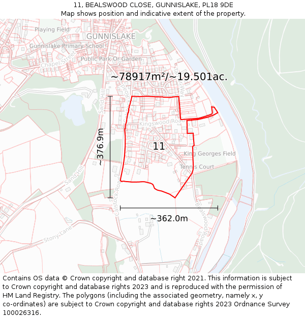 11, BEALSWOOD CLOSE, GUNNISLAKE, PL18 9DE: Plot and title map