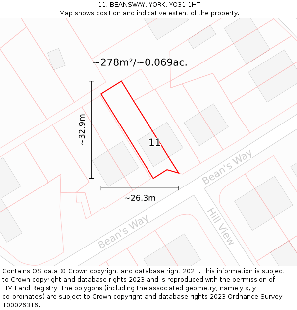11, BEANSWAY, YORK, YO31 1HT: Plot and title map