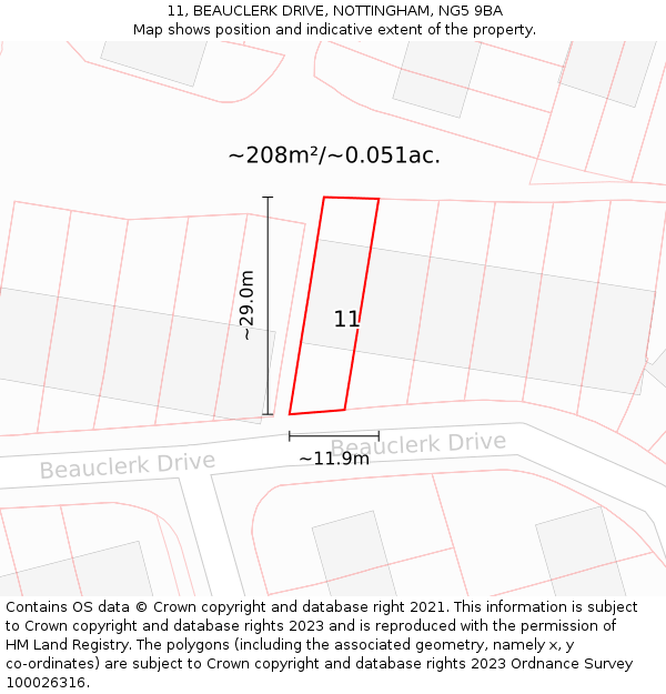 11, BEAUCLERK DRIVE, NOTTINGHAM, NG5 9BA: Plot and title map