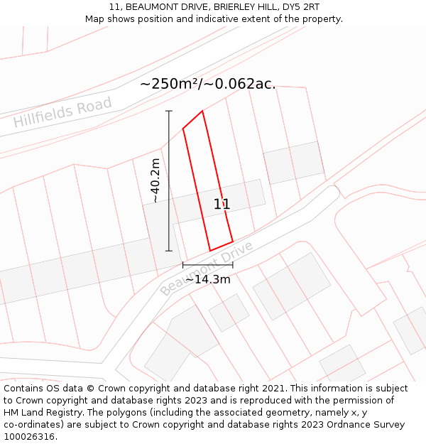 11, BEAUMONT DRIVE, BRIERLEY HILL, DY5 2RT: Plot and title map