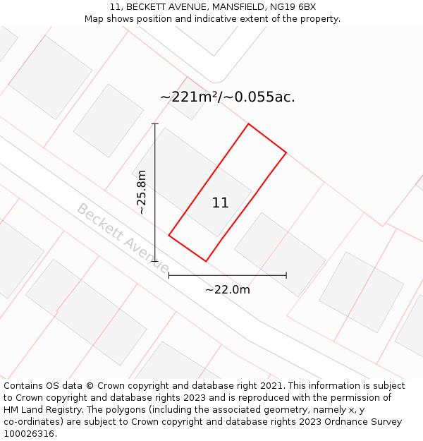 11, BECKETT AVENUE, MANSFIELD, NG19 6BX: Plot and title map