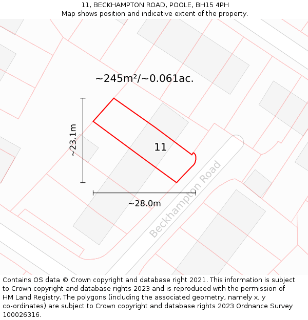 11, BECKHAMPTON ROAD, POOLE, BH15 4PH: Plot and title map