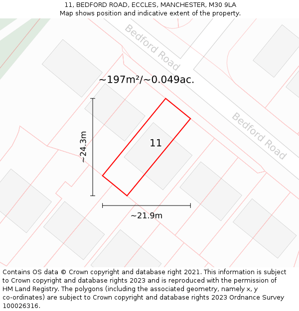 11, BEDFORD ROAD, ECCLES, MANCHESTER, M30 9LA: Plot and title map