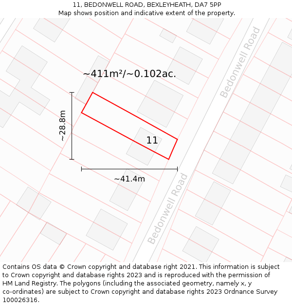 11, BEDONWELL ROAD, BEXLEYHEATH, DA7 5PP: Plot and title map