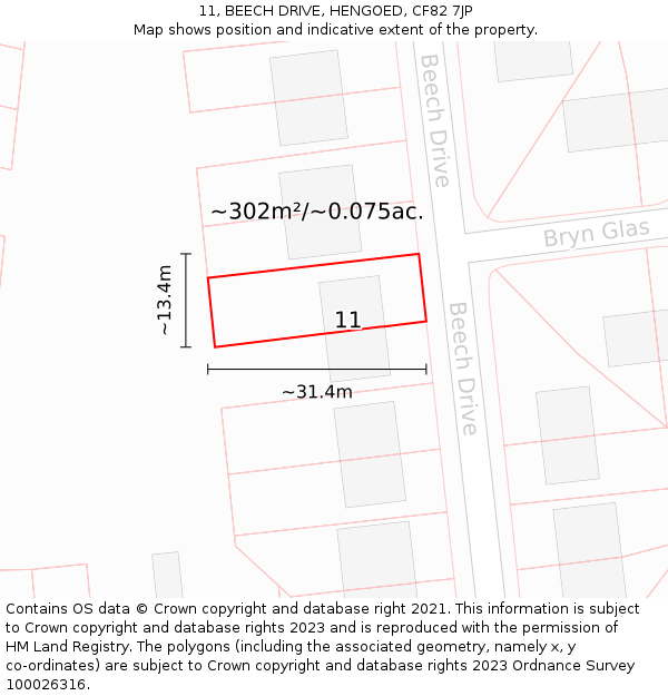 11, BEECH DRIVE, HENGOED, CF82 7JP: Plot and title map