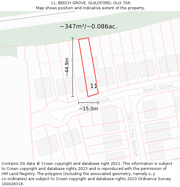 11, BEECH GROVE, GUILDFORD, GU2 7XA: Plot and title map