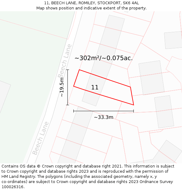 11, BEECH LANE, ROMILEY, STOCKPORT, SK6 4AL: Plot and title map