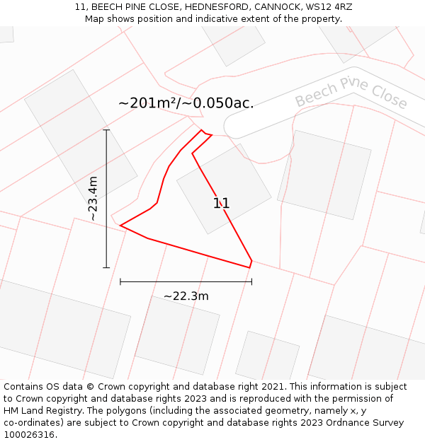 11, BEECH PINE CLOSE, HEDNESFORD, CANNOCK, WS12 4RZ: Plot and title map