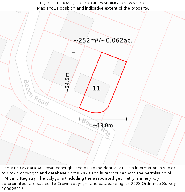 11, BEECH ROAD, GOLBORNE, WARRINGTON, WA3 3DE: Plot and title map