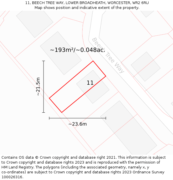 11, BEECH TREE WAY, LOWER BROADHEATH, WORCESTER, WR2 6RU: Plot and title map