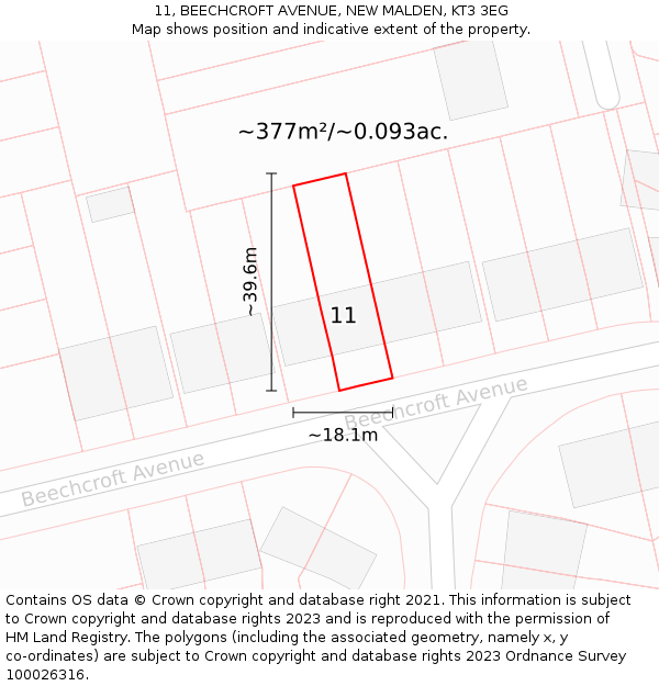 11, BEECHCROFT AVENUE, NEW MALDEN, KT3 3EG: Plot and title map