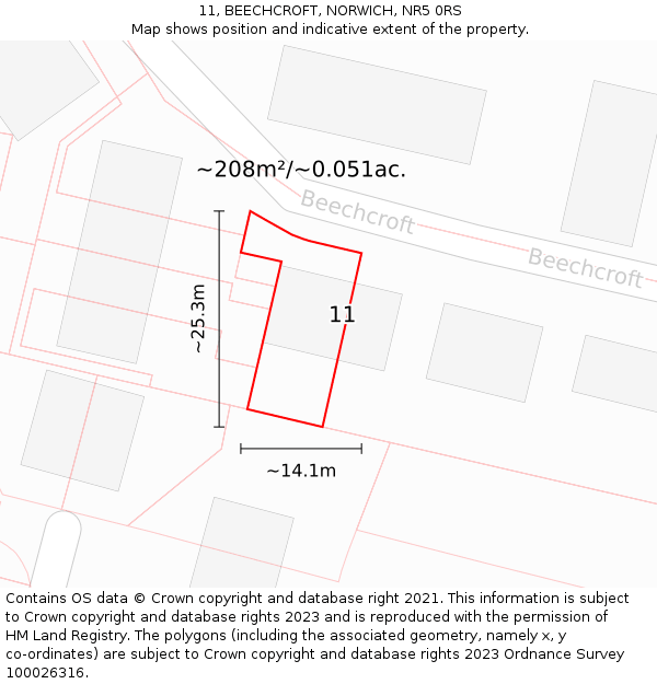 11, BEECHCROFT, NORWICH, NR5 0RS: Plot and title map