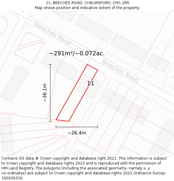 11, BEECHES ROAD, CHELMSFORD, CM1 2RS: Plot and title map