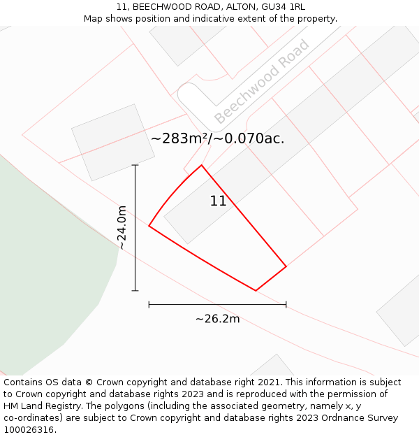 11, BEECHWOOD ROAD, ALTON, GU34 1RL: Plot and title map
