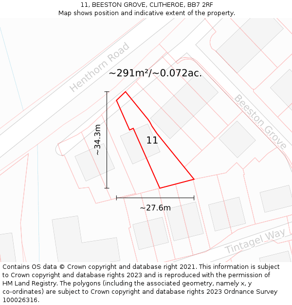 11, BEESTON GROVE, CLITHEROE, BB7 2RF: Plot and title map