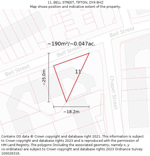11, BELL STREET, TIPTON, DY4 8HZ: Plot and title map