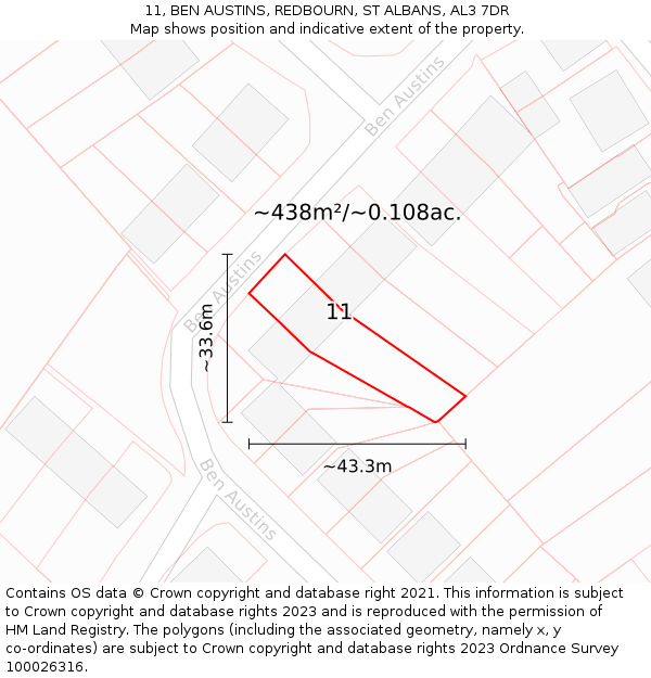 11, BEN AUSTINS, REDBOURN, ST ALBANS, AL3 7DR: Plot and title map