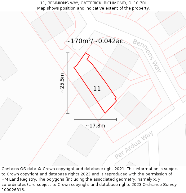 11, BENNIONS WAY, CATTERICK, RICHMOND, DL10 7RL: Plot and title map
