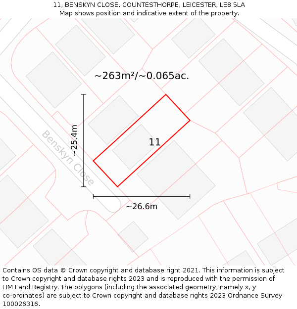 11, BENSKYN CLOSE, COUNTESTHORPE, LEICESTER, LE8 5LA: Plot and title map