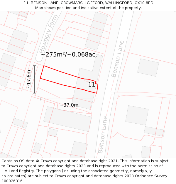 11, BENSON LANE, CROWMARSH GIFFORD, WALLINGFORD, OX10 8ED: Plot and title map