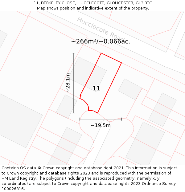 11, BERKELEY CLOSE, HUCCLECOTE, GLOUCESTER, GL3 3TG: Plot and title map