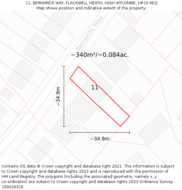 11, BERNARDS WAY, FLACKWELL HEATH, HIGH WYCOMBE, HP10 9EQ: Plot and title map