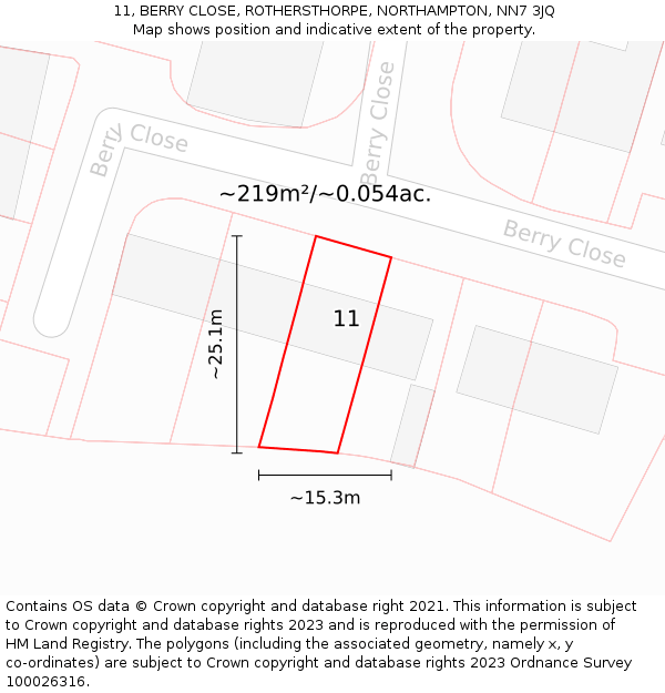 11, BERRY CLOSE, ROTHERSTHORPE, NORTHAMPTON, NN7 3JQ: Plot and title map