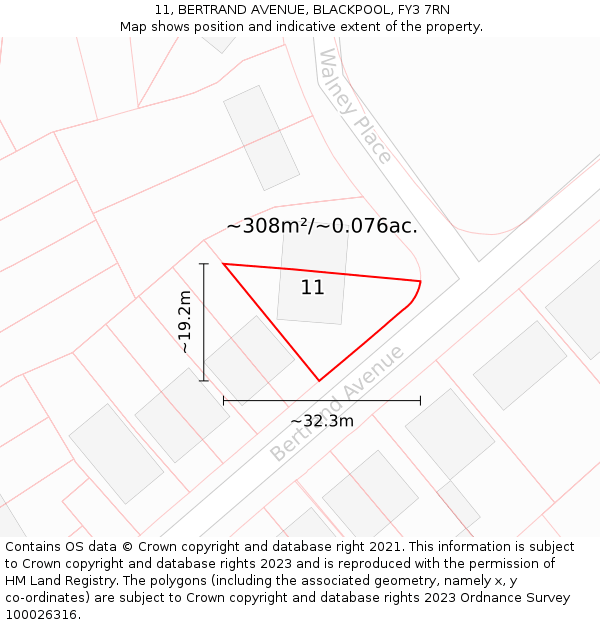 11, BERTRAND AVENUE, BLACKPOOL, FY3 7RN: Plot and title map
