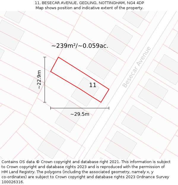 11, BESECAR AVENUE, GEDLING, NOTTINGHAM, NG4 4DP: Plot and title map