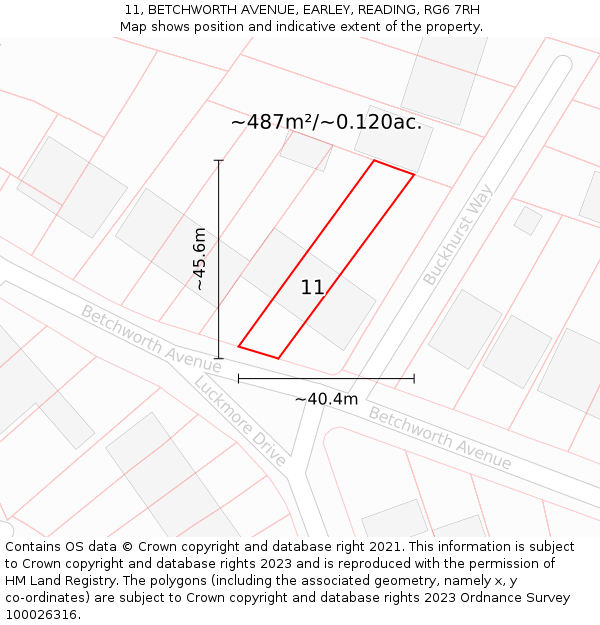 11, BETCHWORTH AVENUE, EARLEY, READING, RG6 7RH: Plot and title map