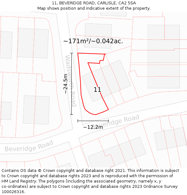 11, BEVERIDGE ROAD, CARLISLE, CA2 5SA: Plot and title map