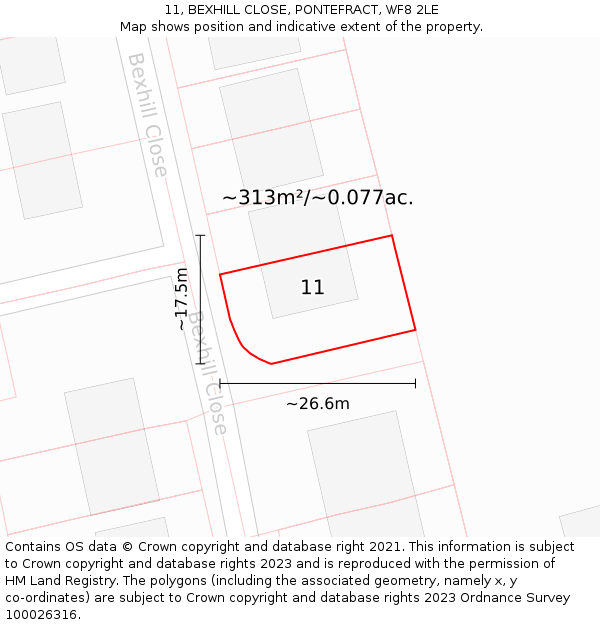 11, BEXHILL CLOSE, PONTEFRACT, WF8 2LE: Plot and title map